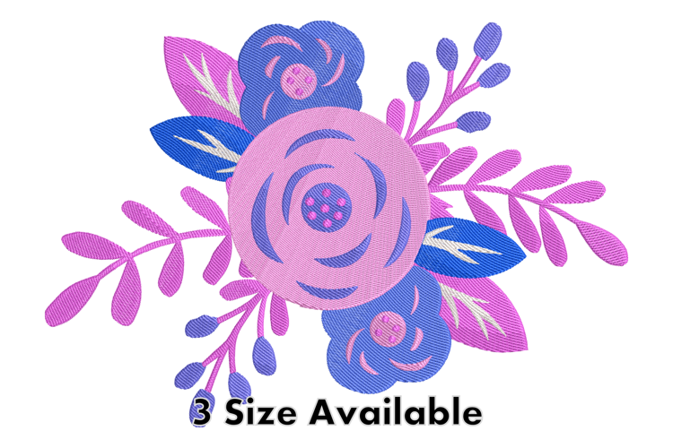 Modern Pink and Blue Floral Embroidery Design