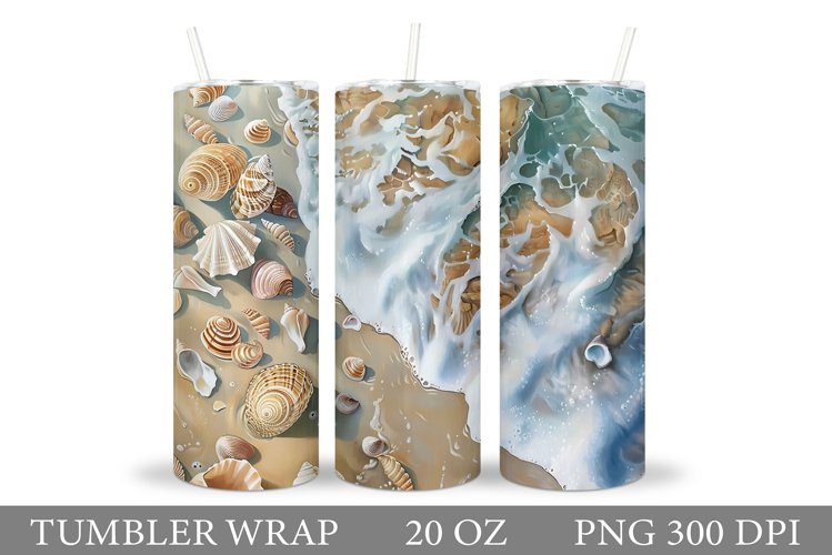 3D Seashell Tumbler Sublimation. Sea Tumbler Wrap Design