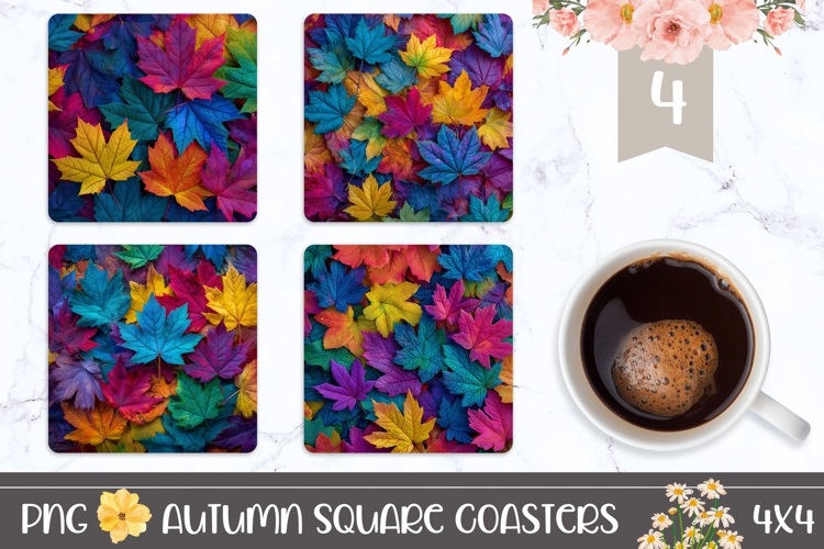 Fall Leaves Square Coasters, Autumn Square Coaster Design