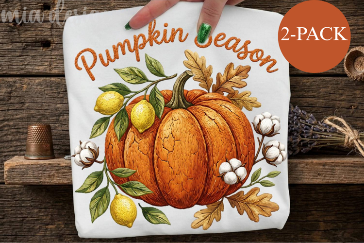 Faux Embroidery Pumpkin Season PNG Fall Sublimation Design