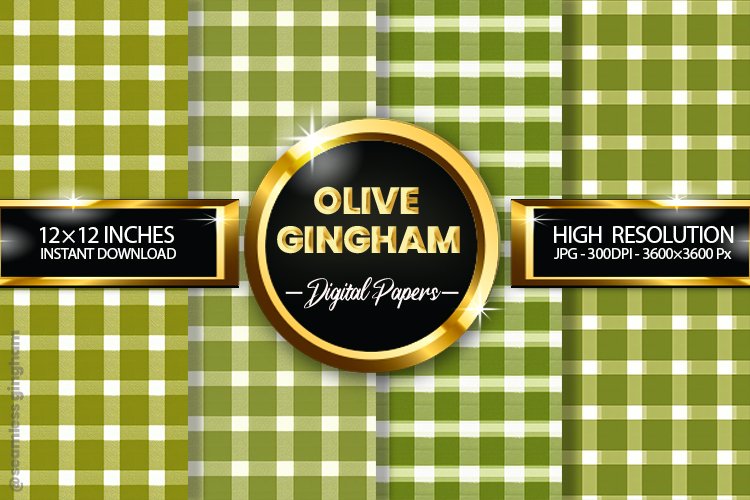 Olive Gingham Digital Papers 04 Variations