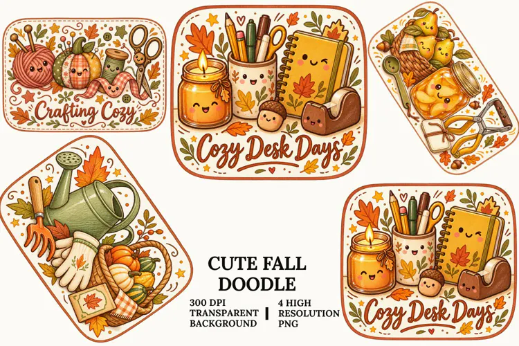 Cute Fall Doodle PNG Cozy Autumn Craft Desk Sublimation Art