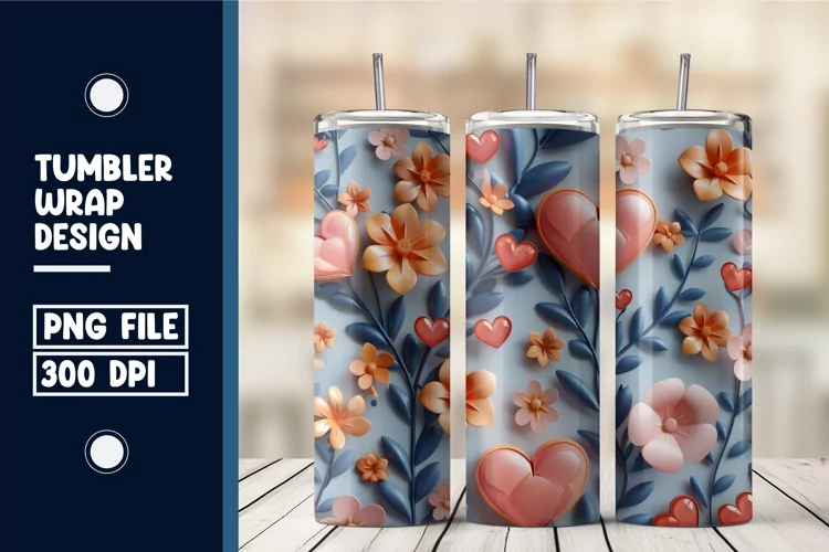 Heart Flower Tumbler Wrap Design