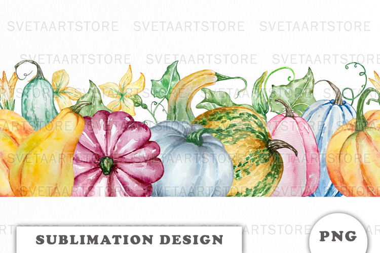 Watercolor Pumpkins seamless border png
