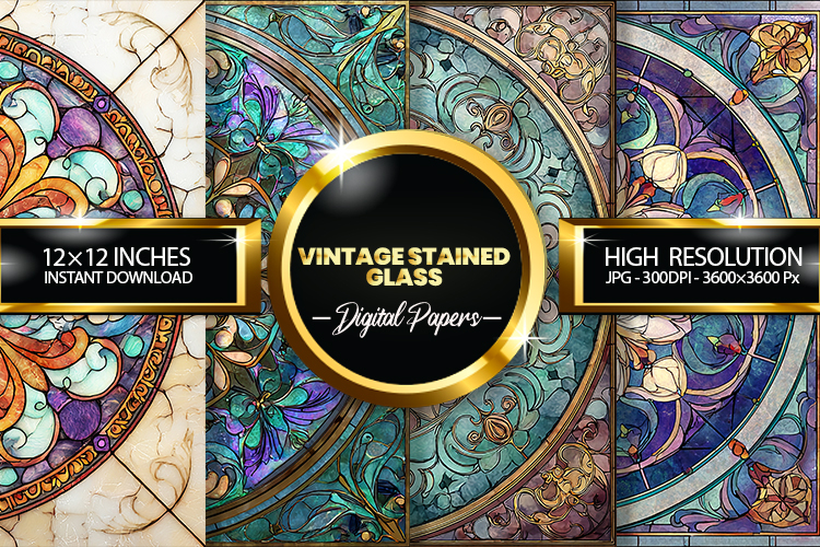 Vintage Stained Glass Digital Papers - 04 variations