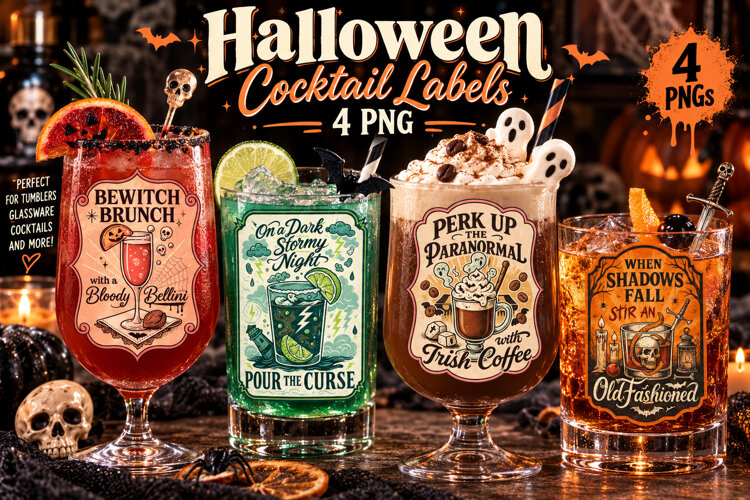 Spooky Cocktail Labels PNG, Witch Brunch & Haunted Drinks example image 1