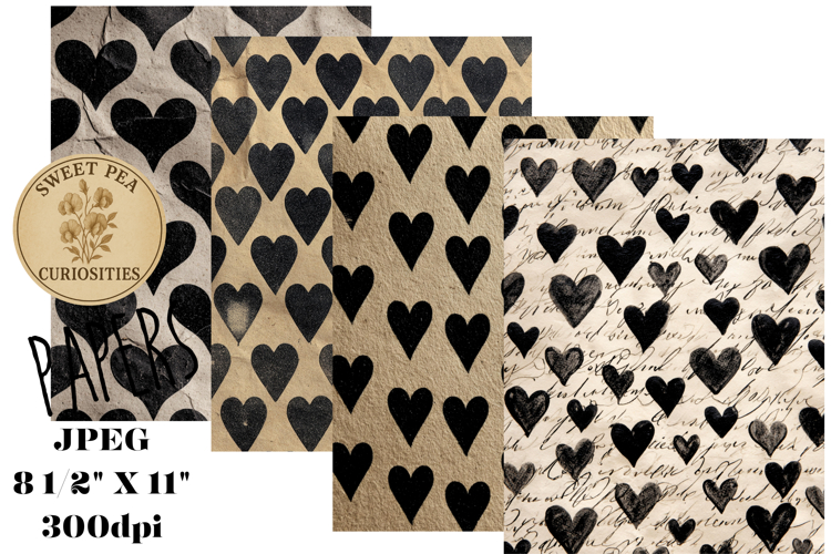 Valentines, Hearts, Grunge, Mixed Media, Paper, Junk Journal