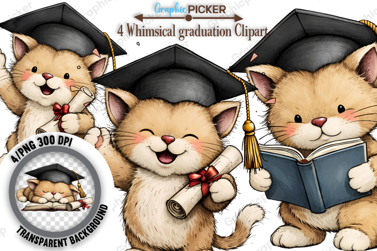 Graduation Animal Clipart PNG, Watercolor Graduation Animals