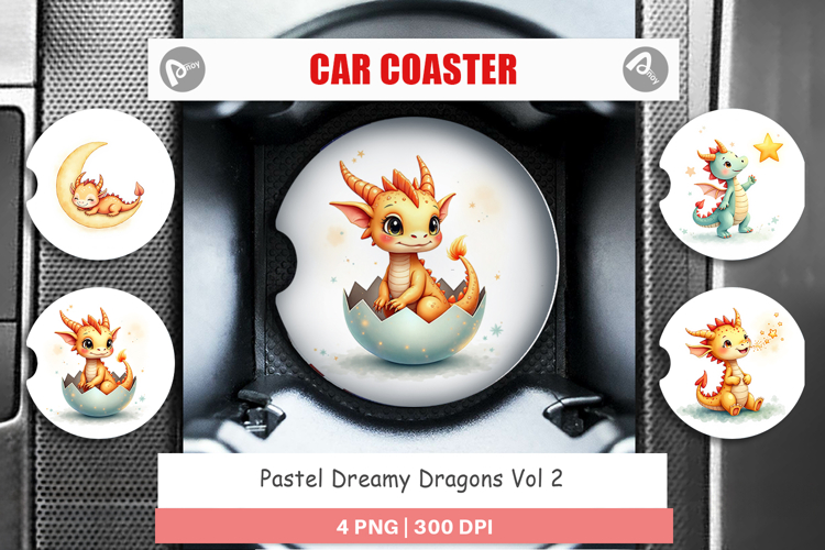 Pastel Dreamy Dragons Car Coaster