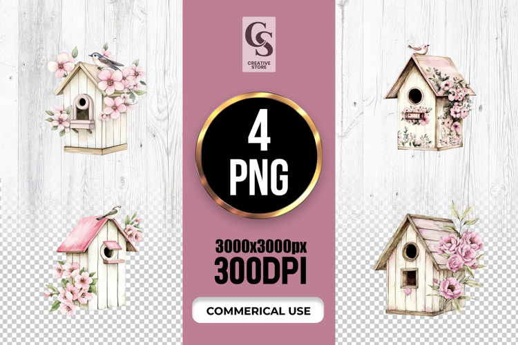 Floral Birdhouse Watercolor Spring Clipart PNG