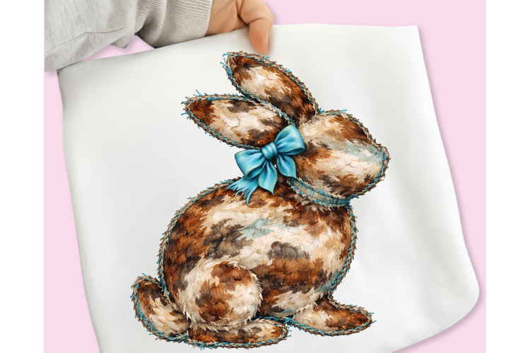 Cow Print Easter Bunny PNG, Bunny Faux Patchwork PNG, Bunny