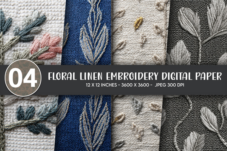 Floral Linen Embroidery Digital Paper