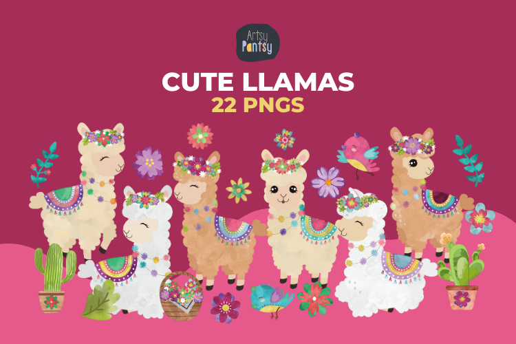 Colorful Llama Clipart: Decorated Alpaca Stickers Bundle