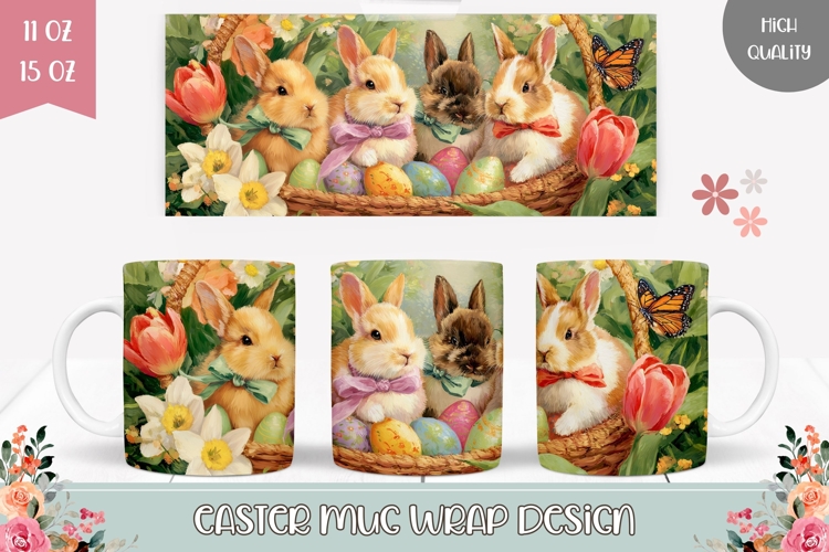 Cartoon Easter Basket Mug Wrap, Cute Easter Mug Template
