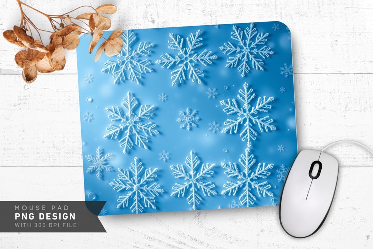 Intricate Snowflake Patterns on Frosty Blue Mouse Pad PNG