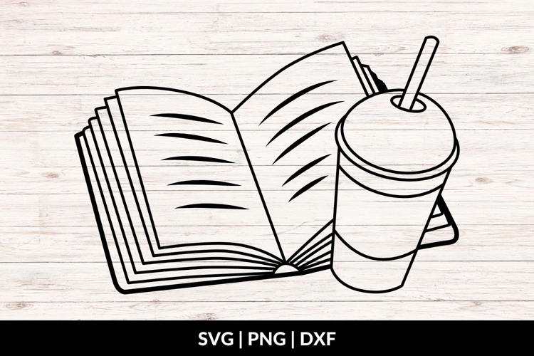 Hand Drawn Open Book And Iced Coffee SVG