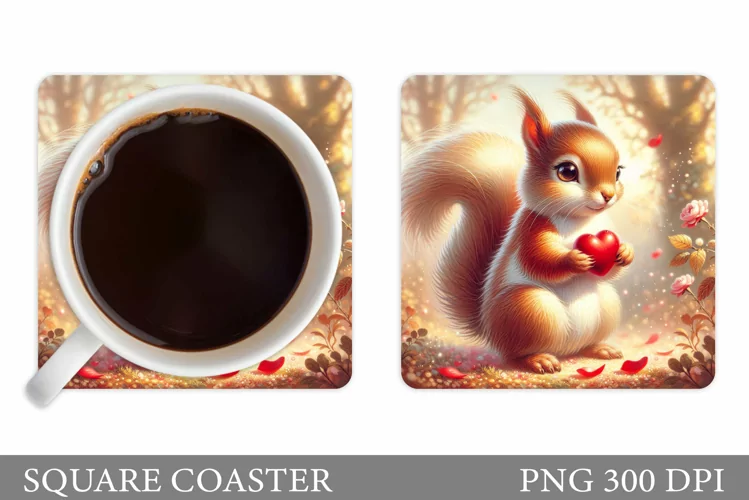 Valentines Squirrel Coaster. Cute Squirrel Coaster Design
