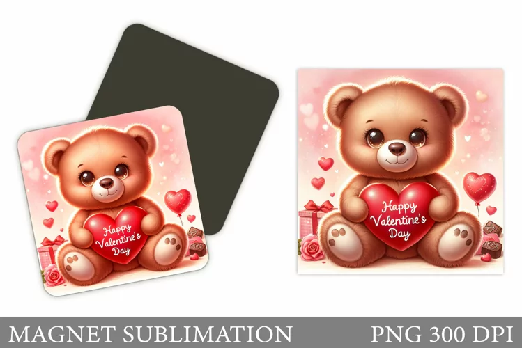 Valentines Bear Magnet. Valentine Magnet Sublimation