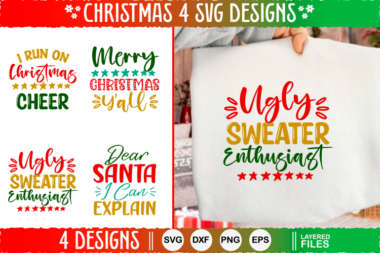 4 Christmas SVG Designs, Christmas SVG Cut file design