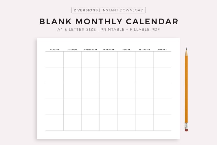 Blank Monthly Calendar Printable Landscape