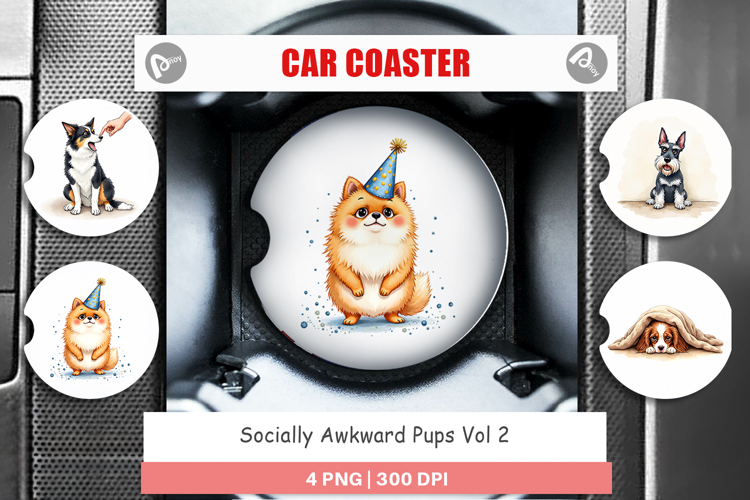 Socially Awkward Pups Car Coaster