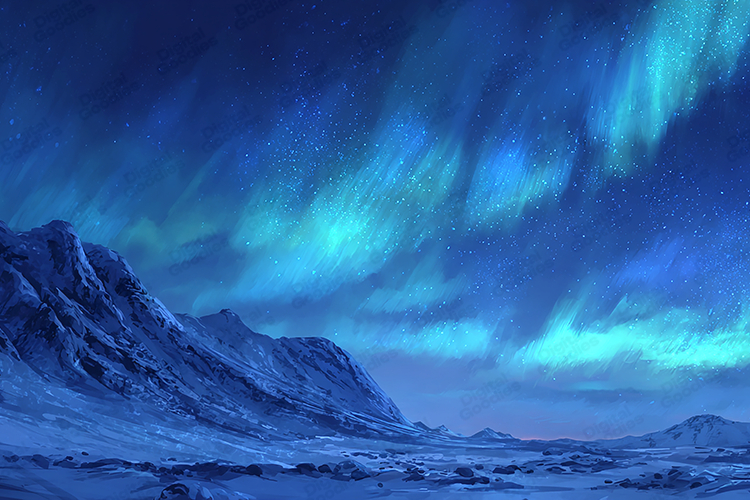 Blue Aurora Arctic Landscape Painted Night Sky Art