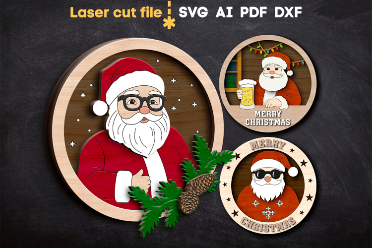 Santa Christmas Sign Bundle SVG laser cut file for Glowforge