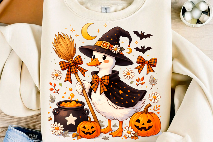 Cute Witch Duck Halloween Pumpkin PNG