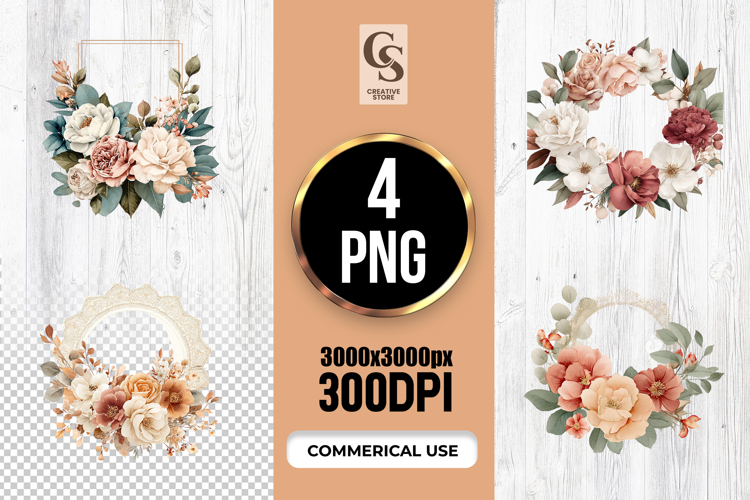 Vintage Rose Floral Wreath Clipart Sublimation PNG
