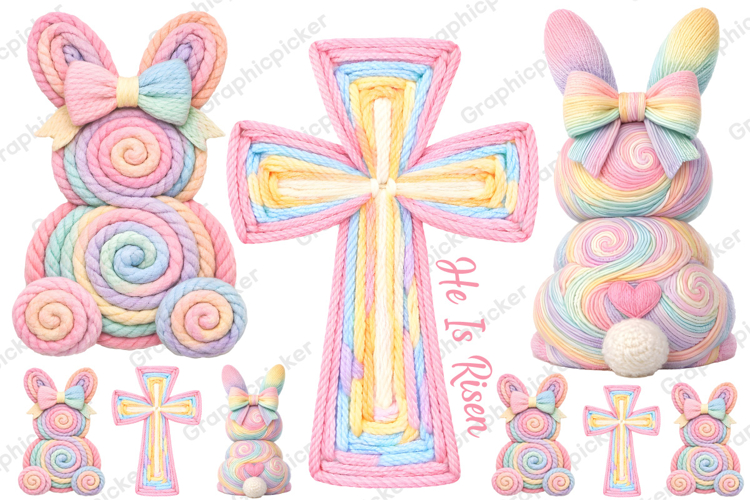 Faux yarn bunny easter PNG, Faux Yarn Crochet Easter PNG