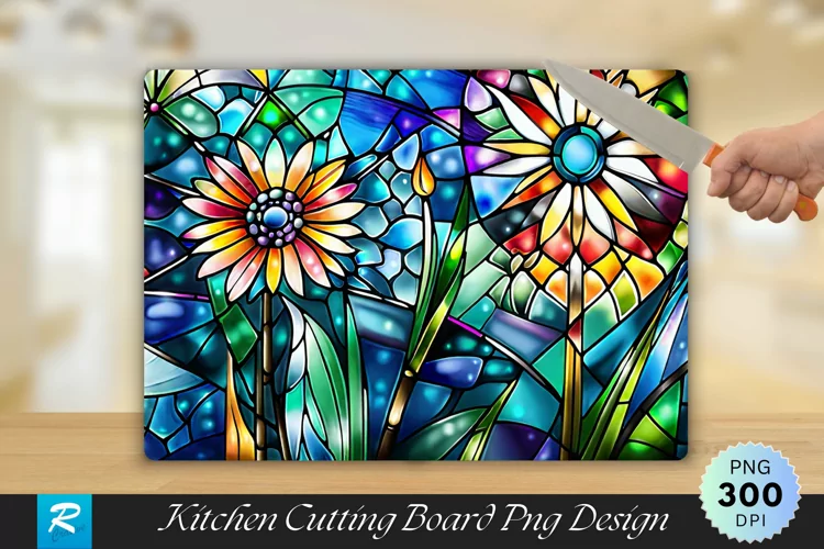 Colorful Stained Glass Cutting Board Sublimation Design
