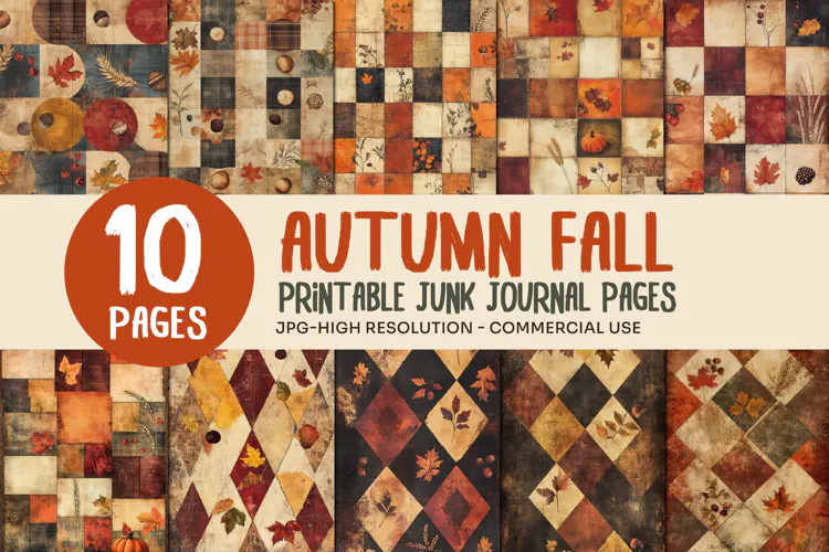 Autumn Patchwork Junk Journal Pages