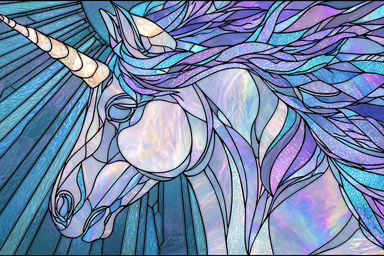 Stained Glass Unicorn Artwork in Iridescent Pastel Tones
