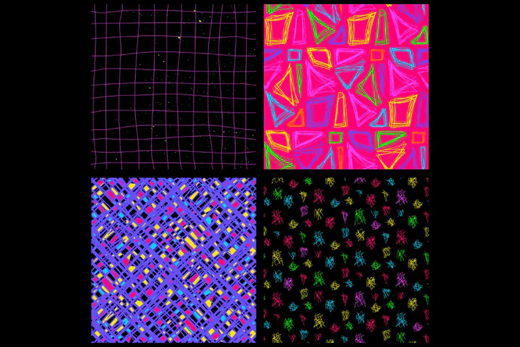 Vibrant Scribble Geometric Seamless Patterns