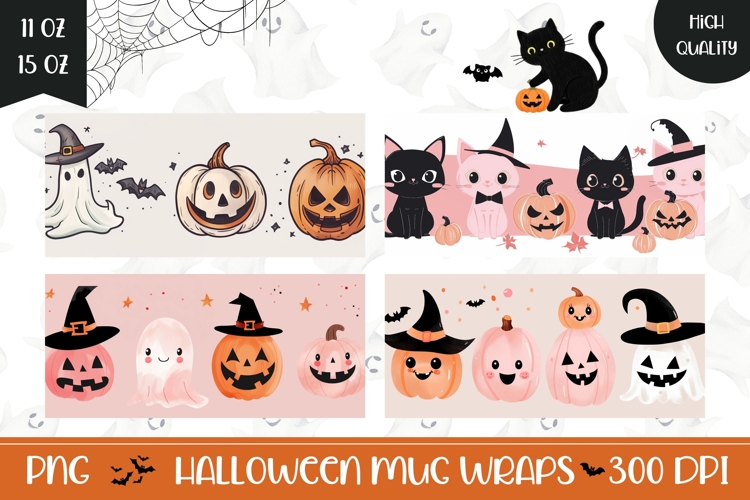 Cartoon Halloween Cats Mug PNG, Funny Pumpkins Mug Designs