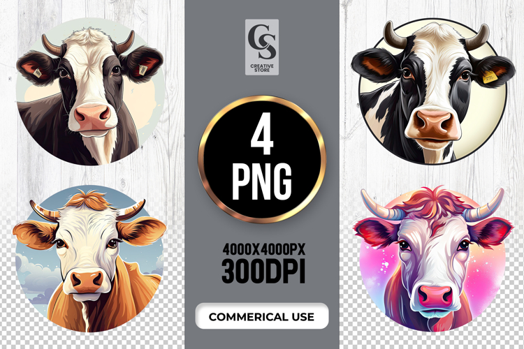 Black And Brown Farm Cow Faces Clipart Sublimation PNG