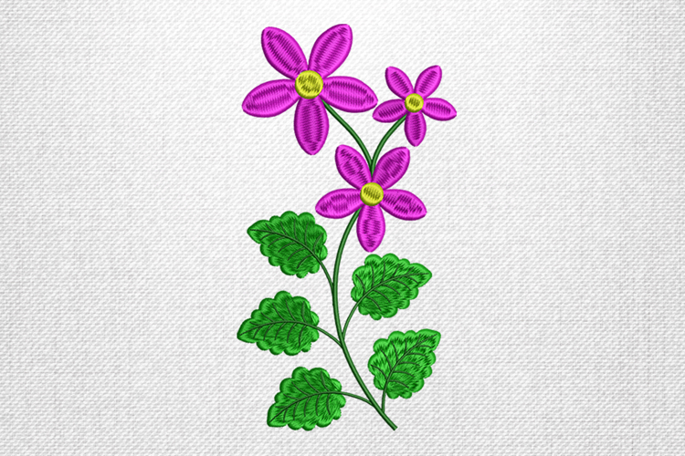 Vibrant Purple Flower Stem Embroidery Design