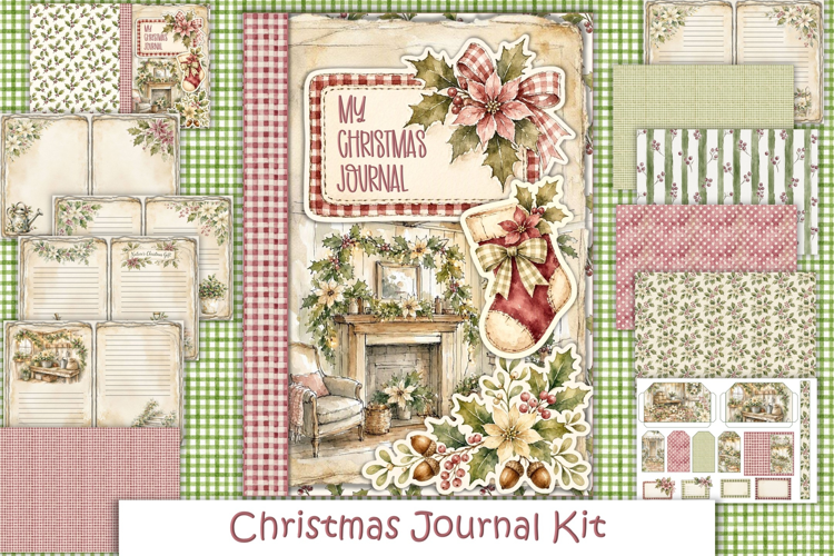 Farmhouse Christmas Junk Journal Kit JPEG 12 pages A4