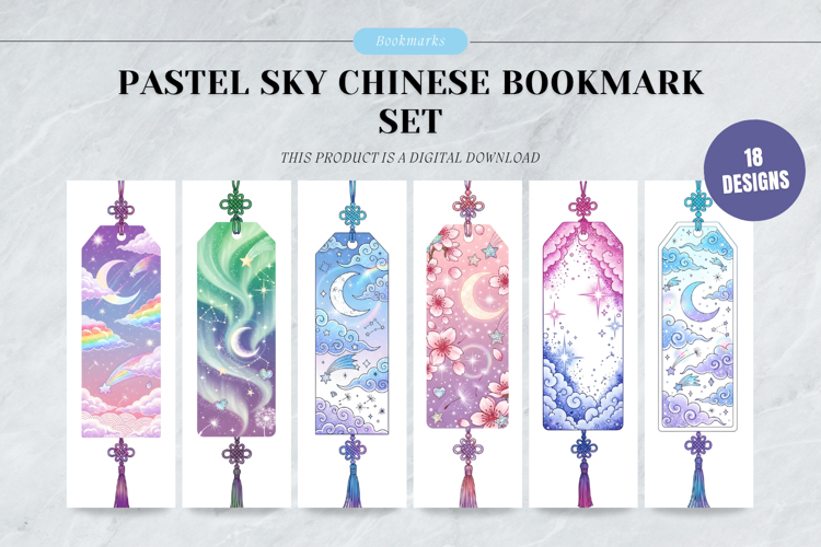 Pastel Sky Traditional Chinese Bookmark Set,Cloud Lantern example image 1