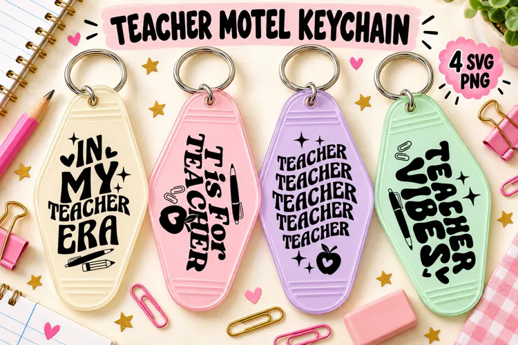 Teacher Motel Keychain SVG PNG, Retro Teacher Era Quotes