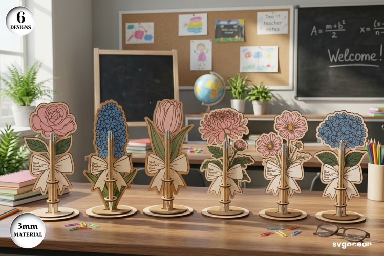 Flowers Pen Holder Laser Cut Bundle | Glowforge | SVG