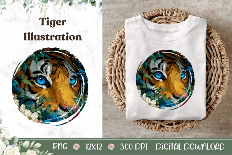 Floral Tiger Illustration, Blue Eyes PNG, Animals PNG