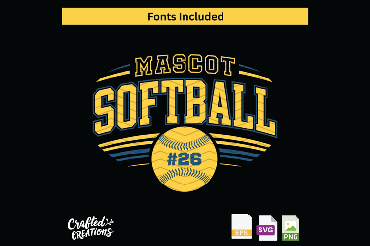 Softball Mascot SVG PNG EPS | Custom Team Name & Number