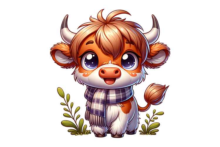 Cute Highland Cow Clipart - PNG File