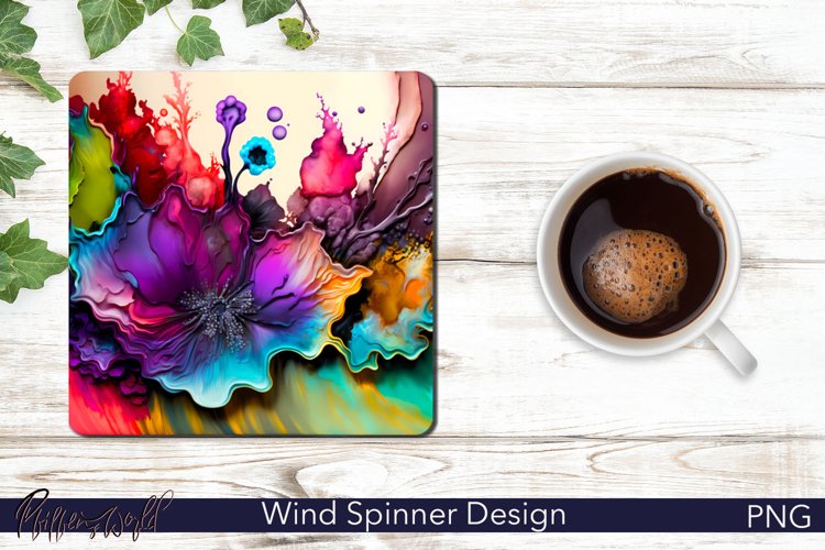 Alcohol Ink Square Coaster | Colorful Flower Sublimation