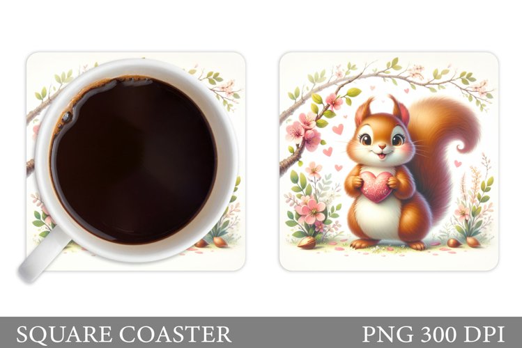 Valentines Squirrel Coaster. Cute Squirrel Coaster Design example image 1