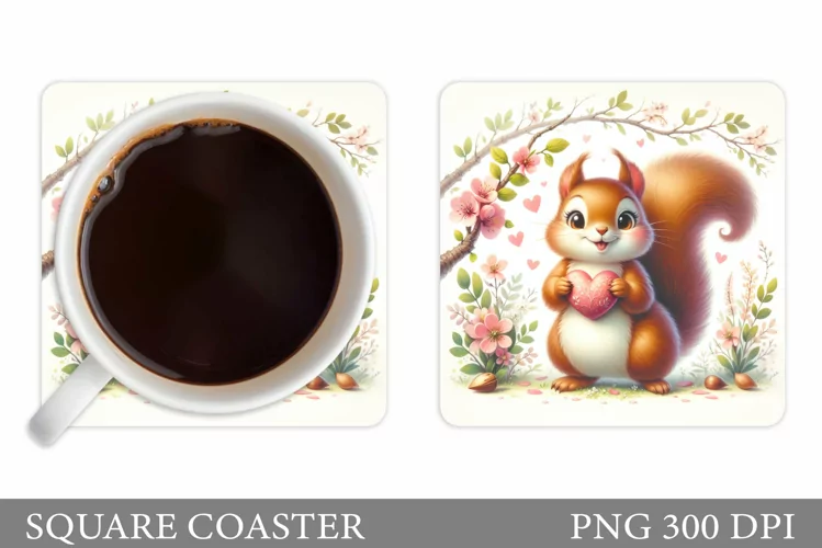 Valentines Squirrel Coaster. Cute Squirrel Coaster Design