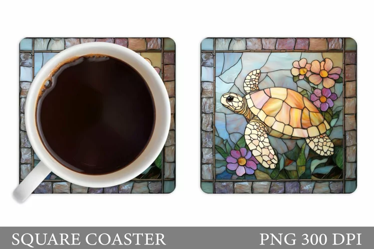 Turtle Square Coaster Design. Sea Turtle Coaster Sublimation