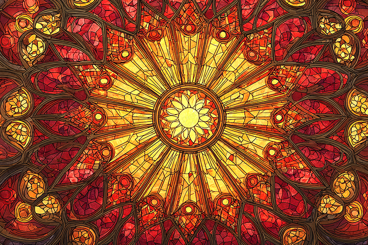 Golden Red Stained Glass Mandala Decorative Artwork