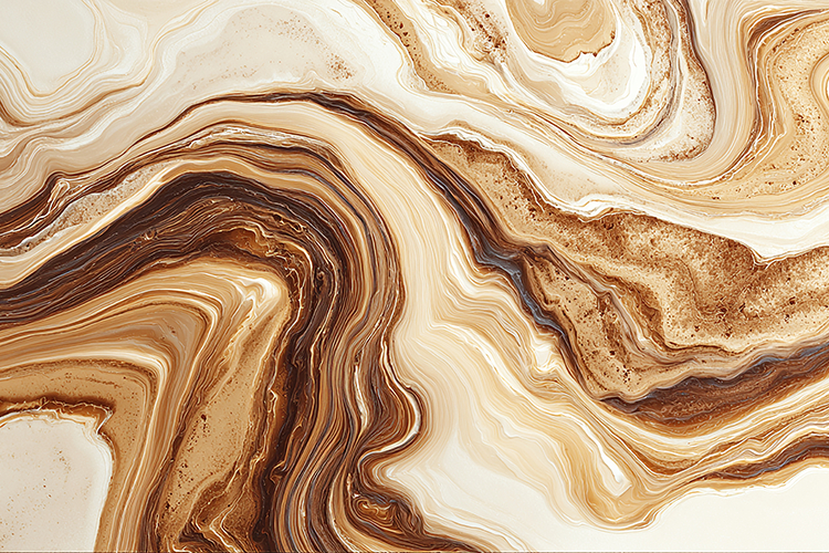 A close-up view of a marble surface with swirling brown
